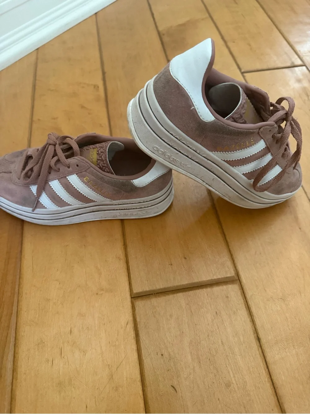 adidas Suede Low-Top Sneakers in Dusty Rose and White Gazelle Bold
